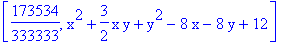 [173534/333333, x^2+3/2*x*y+y^2-8*x-8*y+12]